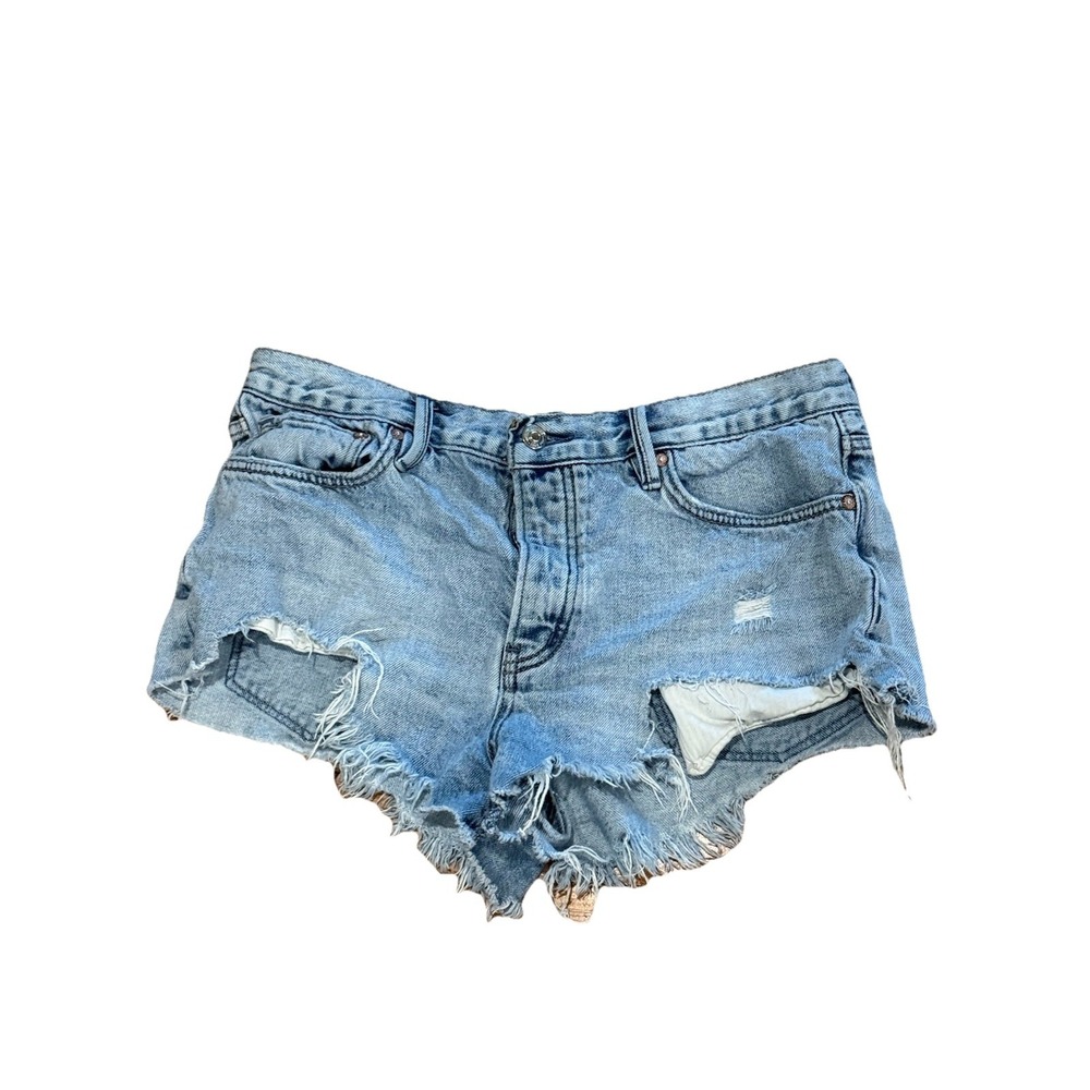 Free People Shorts Womens 28 Blue High Rise Button Up Hot Pants Denim